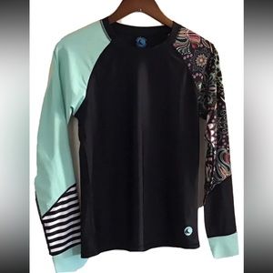 Wave Life Girls Youth XL Shirt Floral Stripe Beach Top Long Sleeve UV Protective